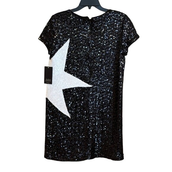 Aidan Mattox Black White Star Sequined Mini Dress Size M NWT - Picture 3 of 6